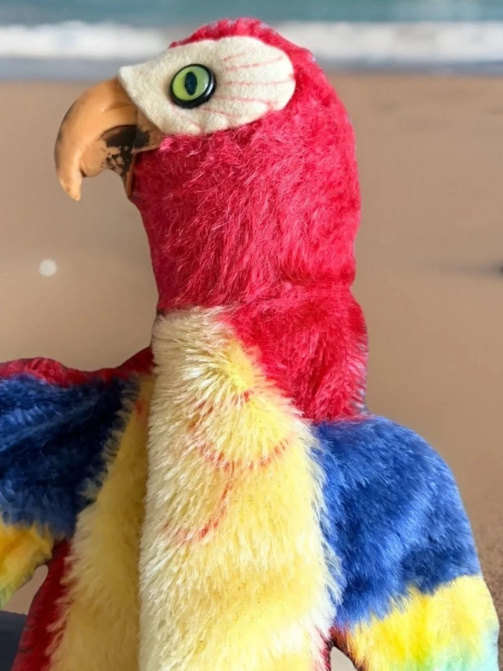 Vintage STEIFF Parrot Hand Puppet 1968-1977 Lora Red Macaw Mohair Bird EUC